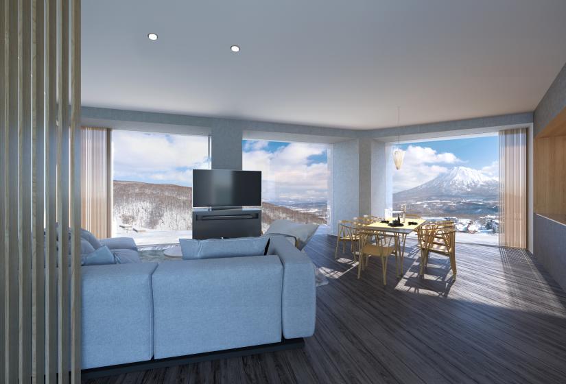 Spacious lounge with TV and Mount Yotei Views        