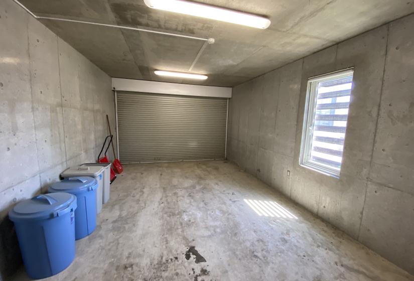 A concrete garage