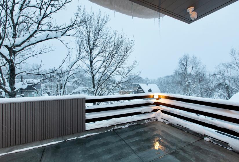 A snowy deck