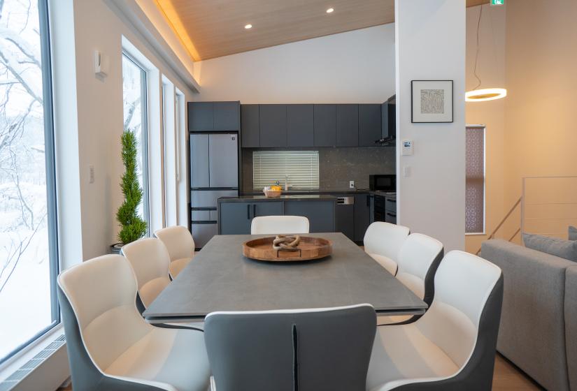 A dining table and chairs