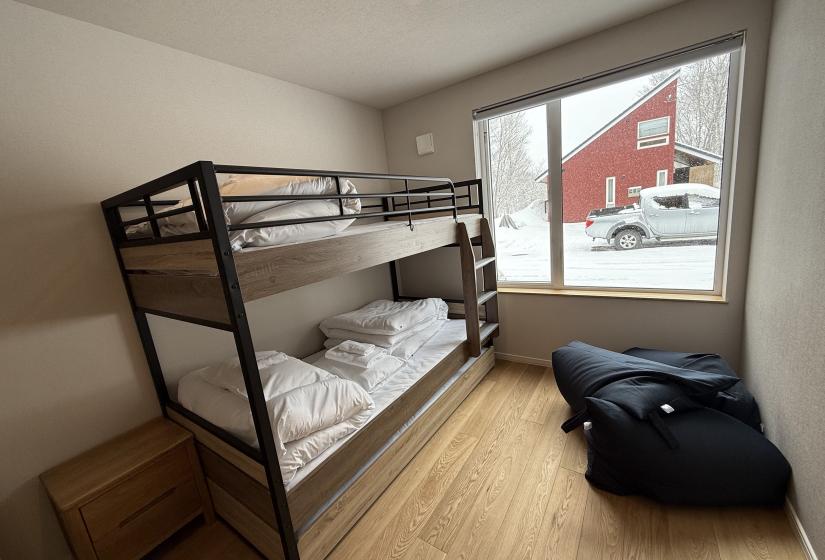 A bunk bed and bean bag