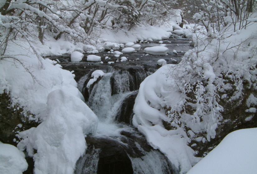 Sangaitaki is a beautiful spot anytime of the year. A waterfall cascades through the snow