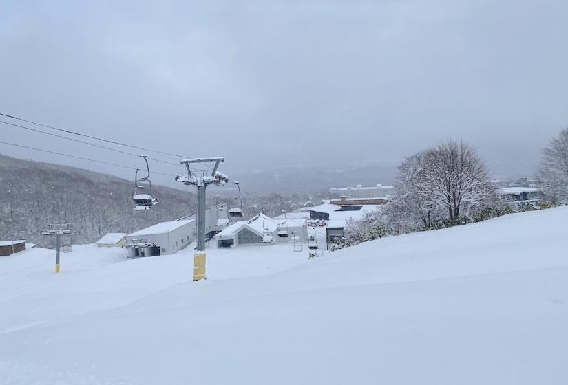A ski resort smothered in snow