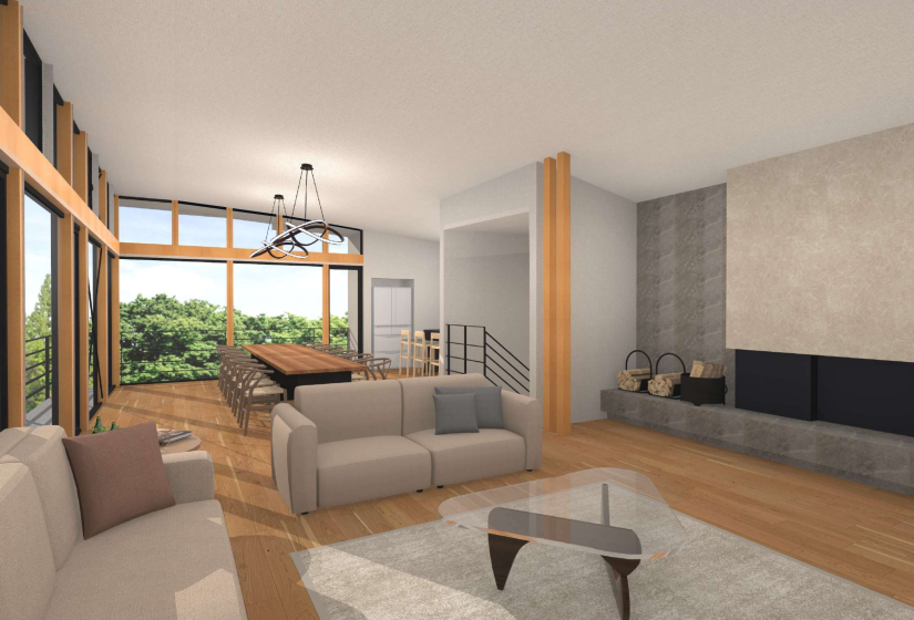 A CGI render of a living room.