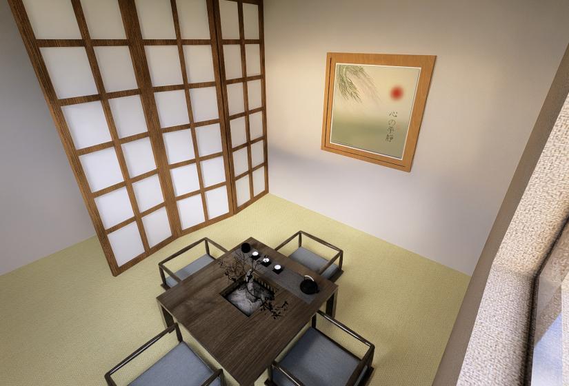 A Japanese style room with small table