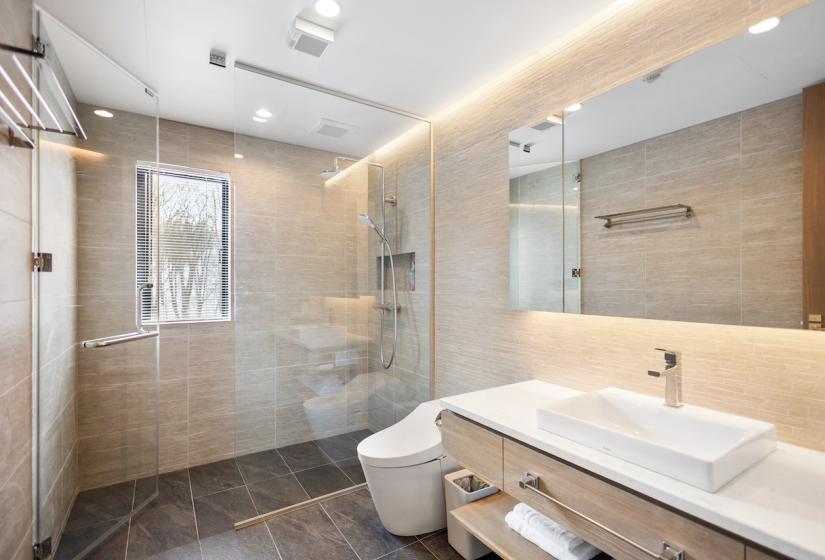 A bathroom with sink and toilet