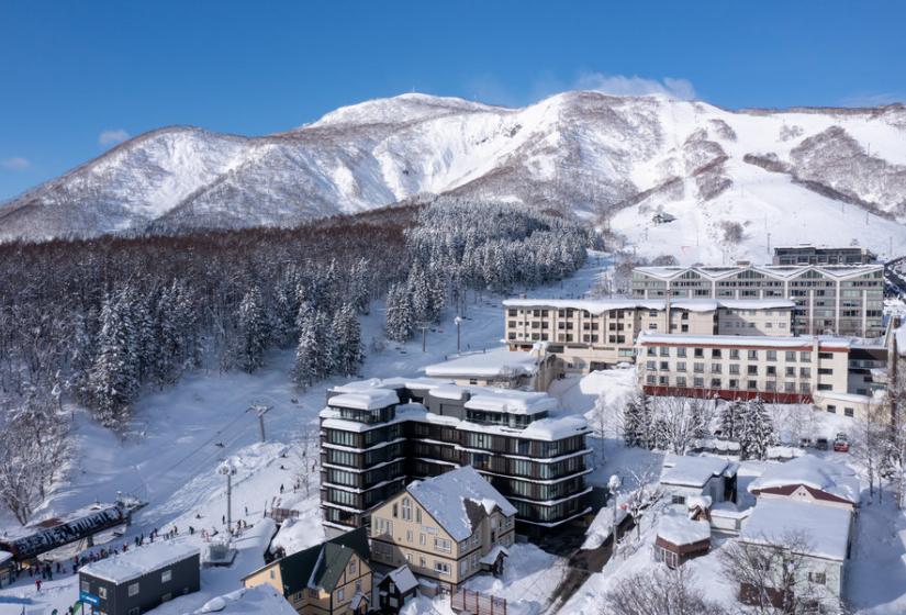 Ski resort mountains with hotels below