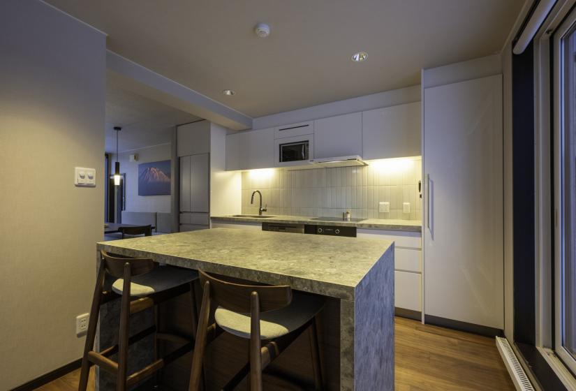 A small kitchen island