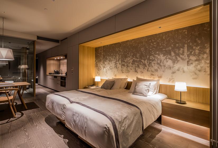 A made up double bed