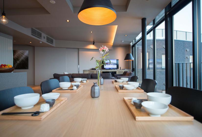 A set dining table with white bowls