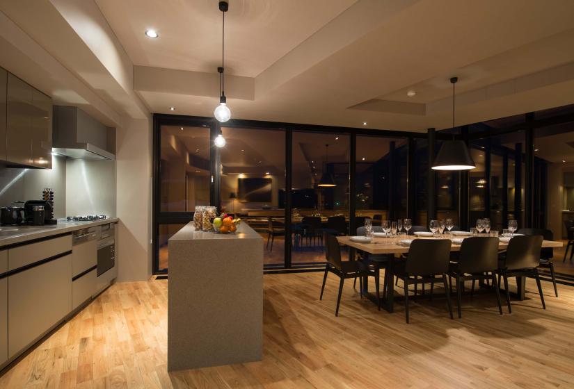 A dining table and kitchen bench