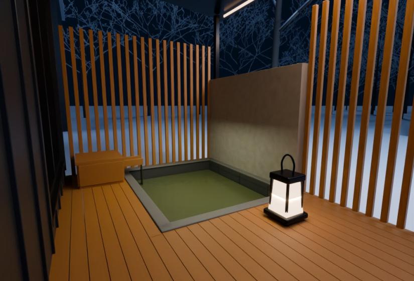 A semi covered outdoor onsen