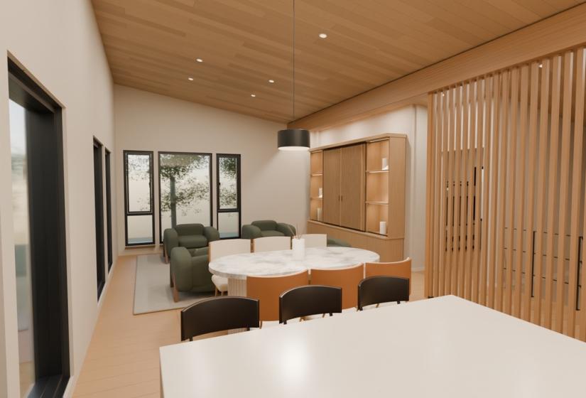 A table and lounge behind
