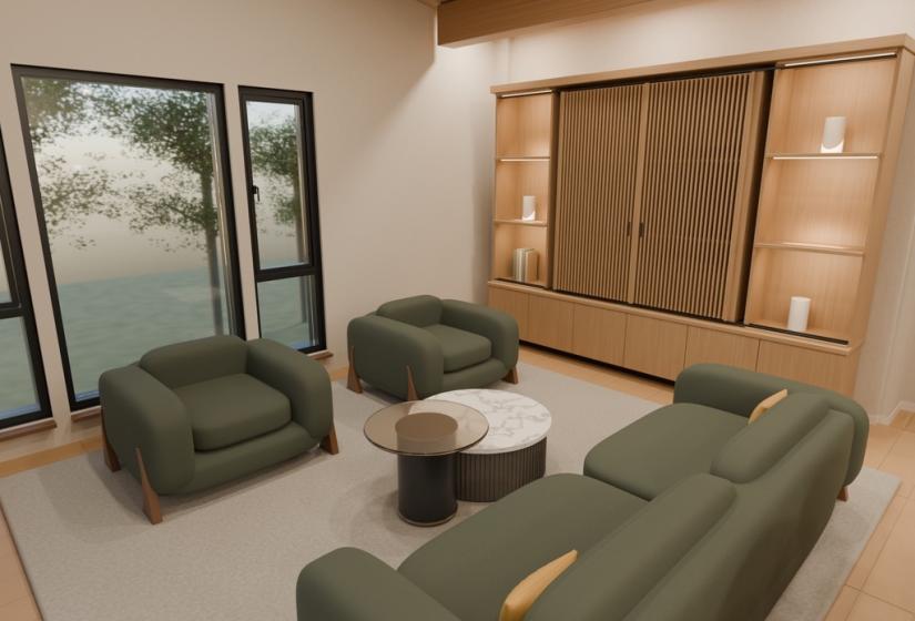 a lounge suite and round coffee table